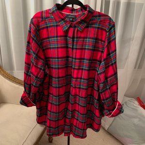 Lands' End 24W Red/Green Plaid Flannel Shirt